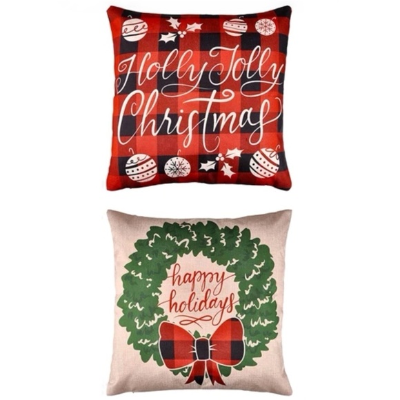 Pillow Cover Set Rustic Christmas Decor Farmhouse Plaid Linen Large Square 17.3” - Picture 8 of 9